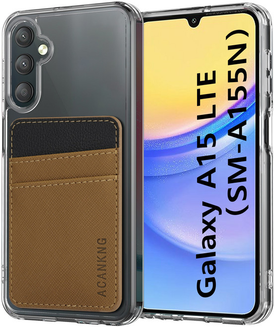아칸크 삼성 갤럭시 A15 LTE (SM-A155N)/ Buddy3 (SM-A156L) 가죽 카드 포켓 변색방지 투명 슬림 젤하드 범퍼 휴대폰 케이스+지문인식 보호필름 풀세트