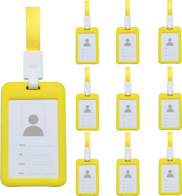 사원증 출입증 명찰 목걸이 케이스 줄, 10개, 세로형 옐로우