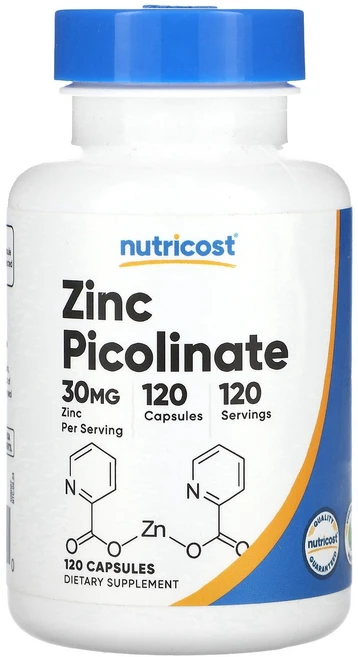 뉴트리코스트 Nutricost 아연 피콜리네이트 30mg 캡슐 120정122427원산지:기타, 1개, 120정 - 쿠팡