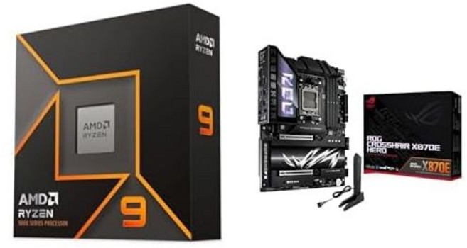 AMD 라이젠 9 9950X + ROG 크로스헤어 X870E 히어로, 프로세서 + ASUS ROG CROSSHAIR X870