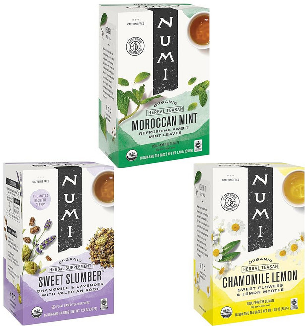 누미 티 미니 샘플러 버라이어티 허브 모듬 카운트 녹차 홍차 티백 팩 8 백차 박스, 허브 티 버라이어티, 16 & 18 Count (Pack of 3) 5994