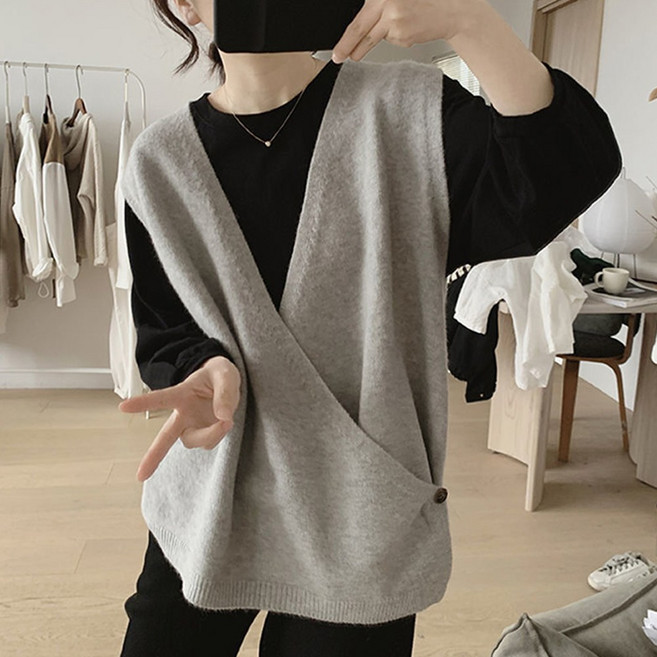 메이킹유 랩스타일 브이넥 베스트 WB9977델르니트조끼