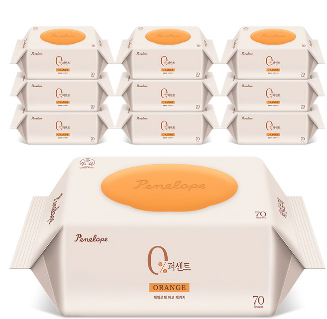 페넬로페 0퍼센트 오렌지 아기물티슈 캡형, 75g, 70개입, 10개