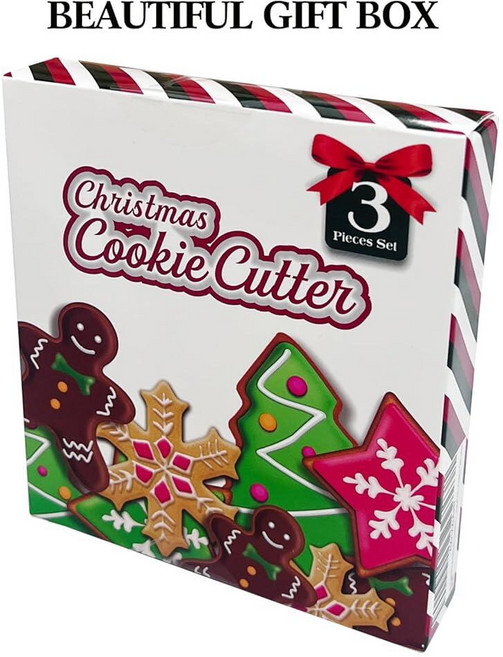 크리스마스 트리 쿠키 커터 3개 세트 베이킹 파티 및 휴일용 스테인리스 스틸 몰드 (레드), 크리스마스 트리 쿠키 커터 3개 세트, 베이킹, 파티