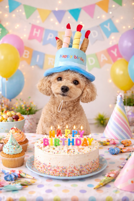 [푸들나무] 해피멍 케이크모자, 1개, 블루