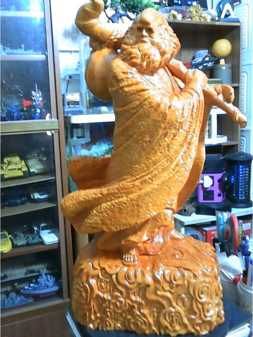 台灣手作檜木招財達摩擺飾 尺寸24X14X50公分