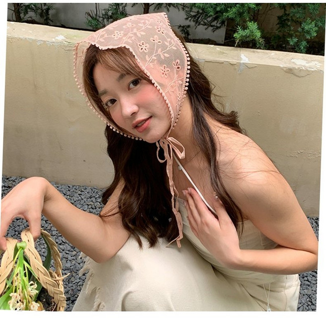 까마느 레이스 보닛 헤어 크로셰 스카프 반다나 삼각 두건 보닛 손수건 머리띠