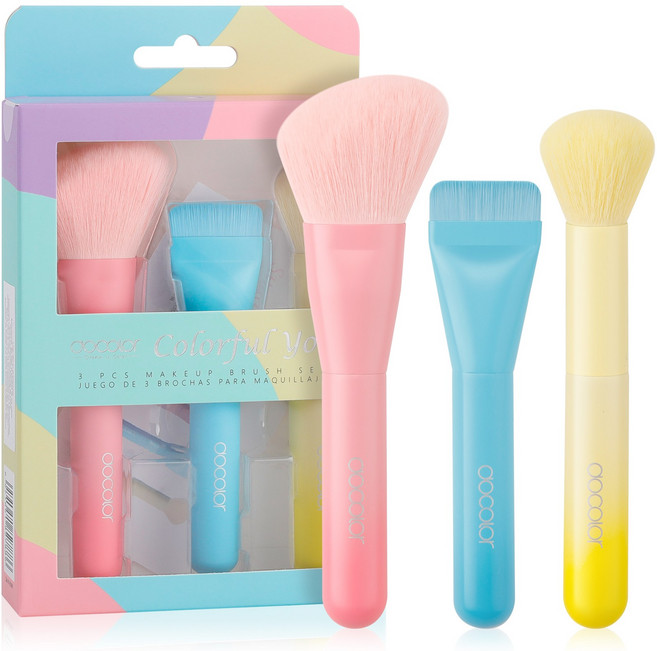 Docolor 풀 메이크업 브러쉬 세트 카부키 파운데이션 블러셔 컨투어 컨실러 아이브로우 아이섀도우 브러쉬 초보자 추천, 1개, 휴대용 3종 세트