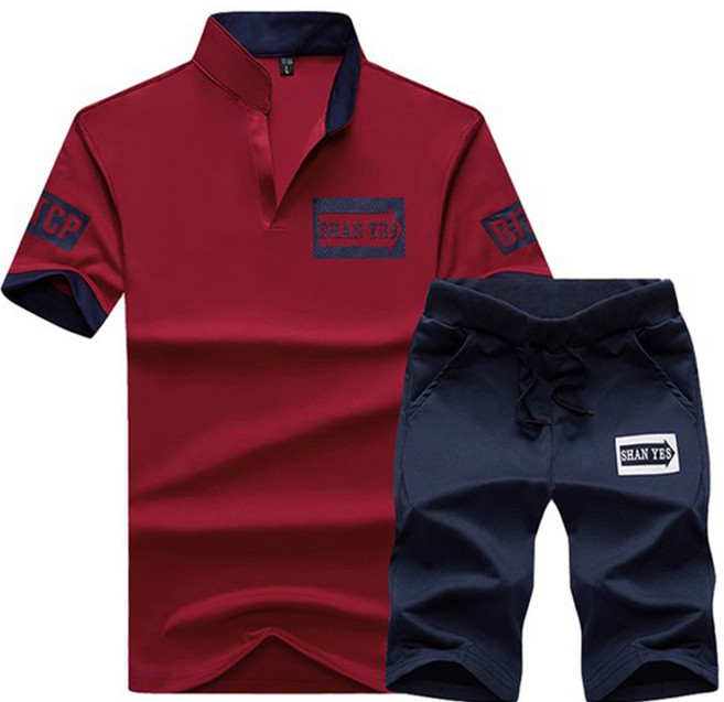 남자 반팔 카라티 트레이닝복 세트 // 캐쥬얼 츄리닝 반바지 2피트 세트 (YW-2051)