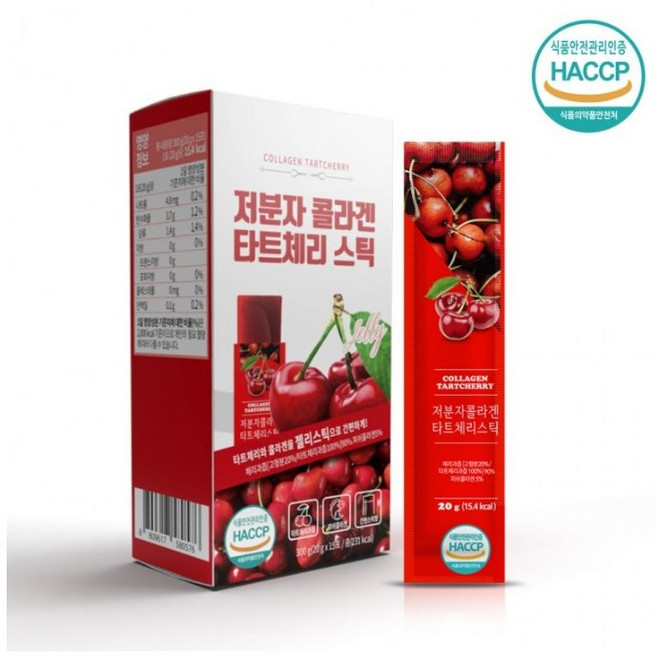 HACCP 인증) 저분자 콜라겐 타트체리 젤리 스틱 20gx15포, 300g, 4개