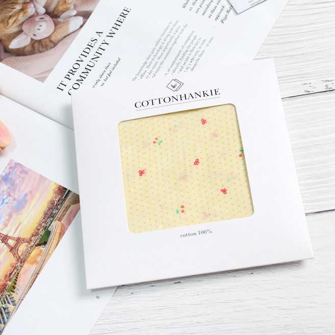 렌느 여성손수건 국산 아사 가제 면 미니 쁘띠스카프 목손수건 케이스포장 플라워 꽃무늬