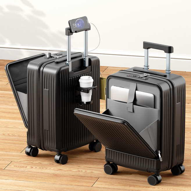 프론트 오픈 캐리어기 18인치 20인치내용 하드 캐리어, 블랙