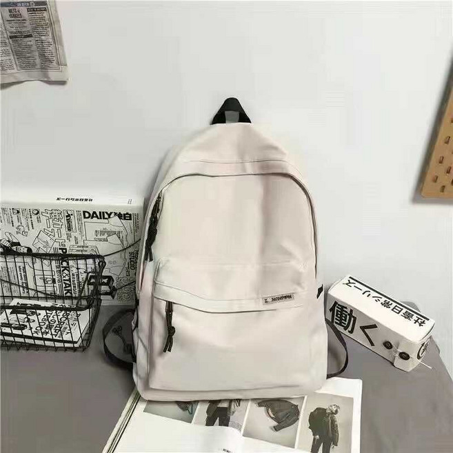 大容量尼龍後背包 學生電腦包 旅行雙肩包, 白色