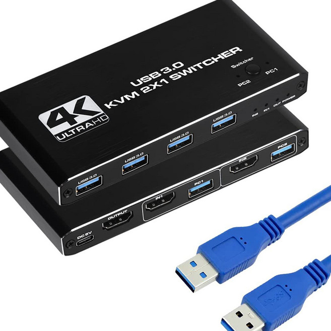 KVM切換器 2進1出 HDMI 2.0 USB 3.0 電腦切換器, 1個, 支持4K@120HZ USB3.0KVM, 支持4K@120HZ USB3.0KVM
