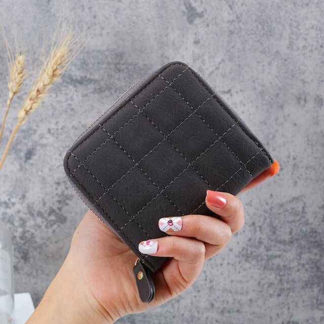 지갑 격자 무늬 PU 가죽 숏 여성용 누벅 카드 홀더 패션 동전 지갑과 작은 지퍼