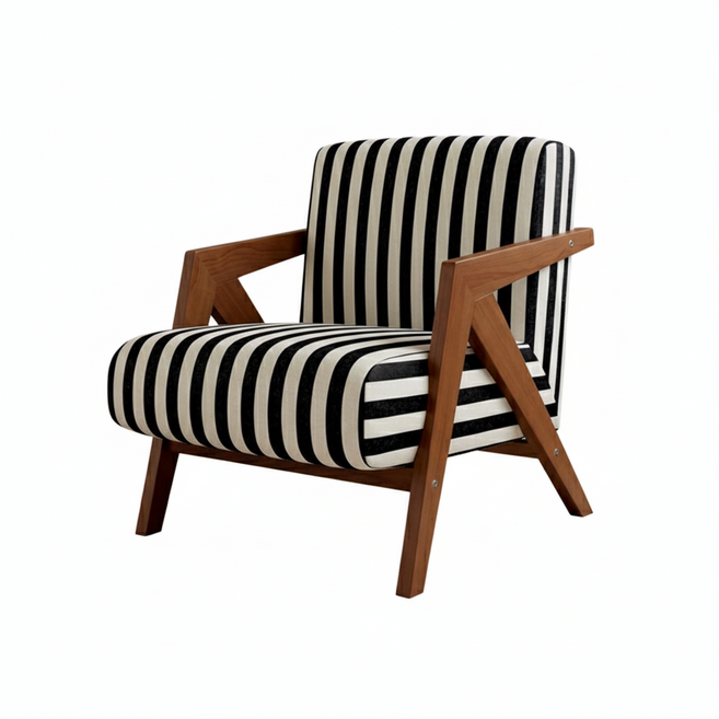 好的家居 實木理查法式沙發椅 設計師款輕奢休閒椅, 1件, 原木+黑白條紋