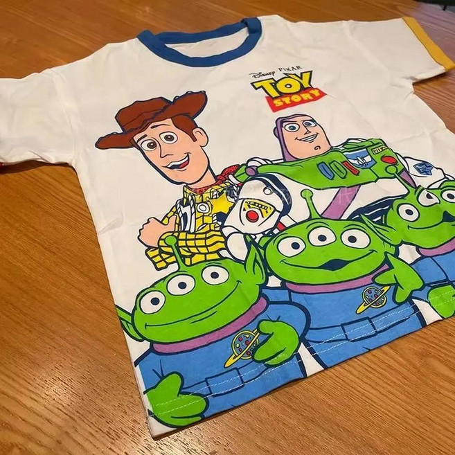 개성 디즈니 토이 버즈 라이트 이어 우디 에일리언 귀여운 만화 그래픽 프린트 티셔츠 소프트 반팔, C. 120, 1. Toy Story, 1개
