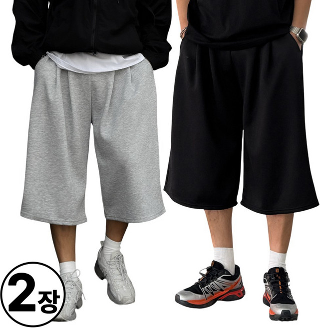 빠델 [오늘출발/1+1] 7부 버뮤다팬츠 벌룬 와이드 반바지 빅사이즈스웻 팬츠 츄리닝