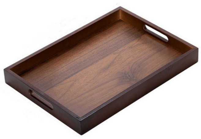 구오빌 프리미엄 손잡이 우드트레이 원목 사각 나무 쟁반트레이, 1개, 다크브라운