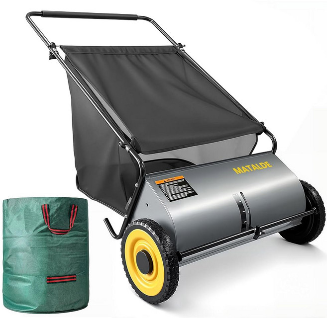 MATALDE 66CM(26인치) 청소기 백 그레이 리프 조절 호퍼 4개 100L 피트 스피닝 빠른 높이 가능한 바퀴 잔디 나뭇잎과 스틸 잔디를 브러시 청소 위한 프레임