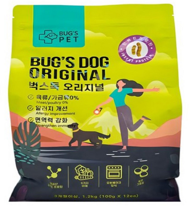 벅스펫 강아지 전연령 벅스독 오리지널 영양 사료, 밀웜, 1.2kg, 2개