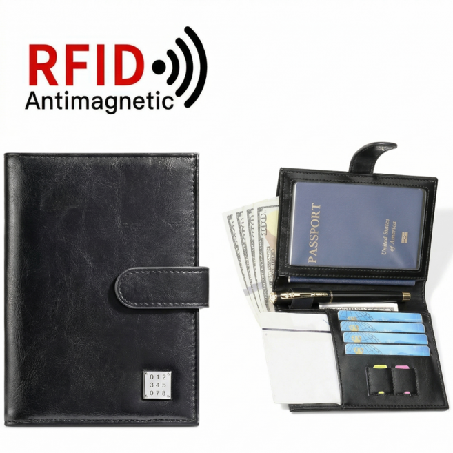 브노아 프리미엄 해킹방지 가죽 여권지갑