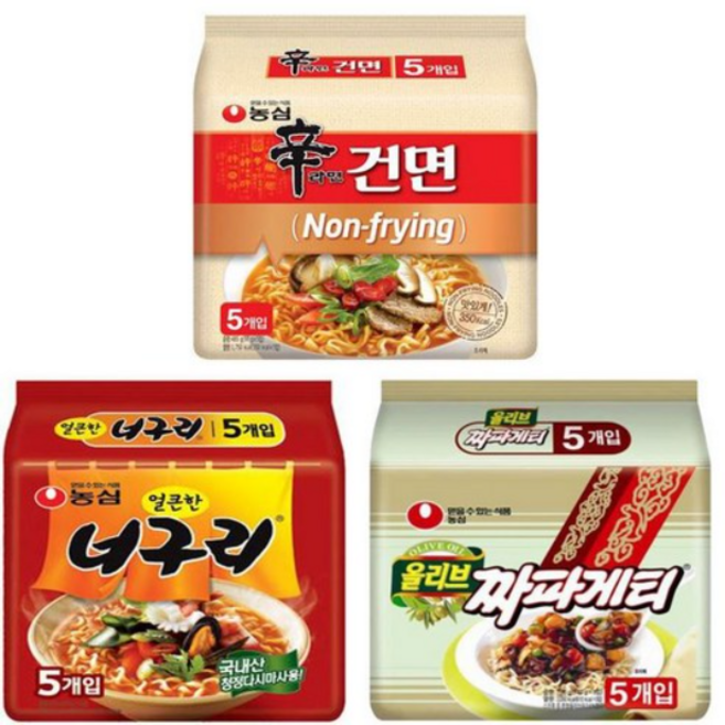 [안녕골목마켓] 신라면 건면 5입 + 너구리 5입 + 짜파게티 5입 *안전포장* 55, 1세트