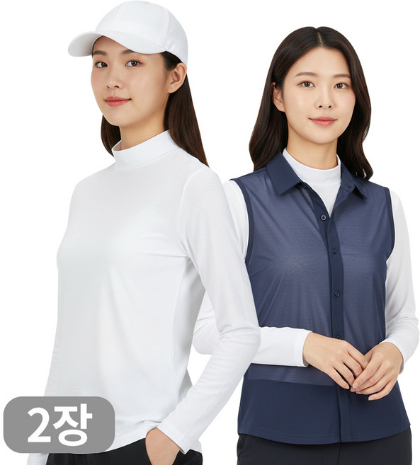 아소트 여성 쿨링 반목티 기능성 긴팔 스포츠 골프웨어 등산 작업복 이너 티셔츠 2장세트
