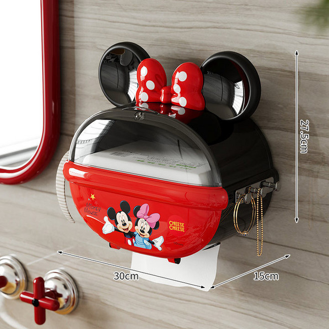 귀여운 미키 미니마우스 휴지걸이 생일 집들이선물 독특한 캐릭터 휴지 케이스, 1개, 레드 블랙