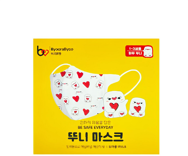 뷰라뷰 뚜니 마스크 1-3세용, 50개입, 1개, 하트뚜니