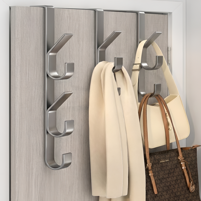 에코르 틈새공간 도어행거 무타공 방문 옷걸이 가방걸이, 2개, 다크 그레이