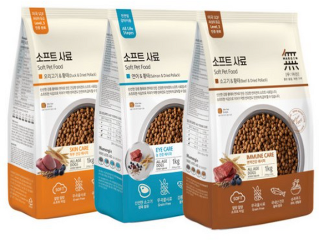 무마진 강아지부터 노령견도 좋아하는 피부건강 장건강 눈건강 소프트사료, 1kg, 3개, 소+황태