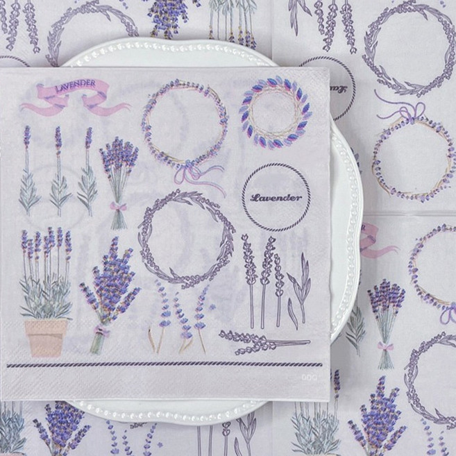 오릴리 파티 플라워 디자인 종이 냅킨 라벤더 리스 2세트, 33cm 40매입