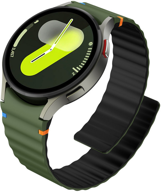 갤럭시워치 호환 실리콘 마그네틱 스트랩 7/6/6클래식/5/5프로/4/4클래식, 그린/블랙