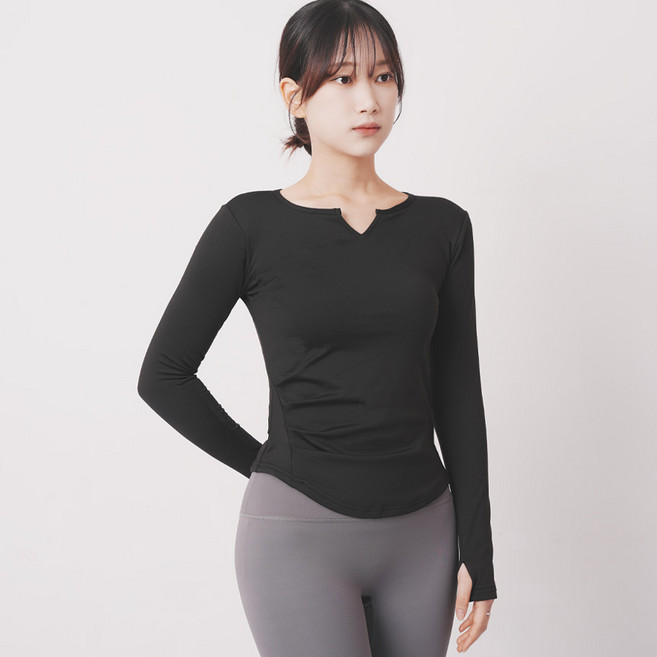 이케이 슬림 셔링 롱슬리브 필라테스 요가복 긴팔 상의