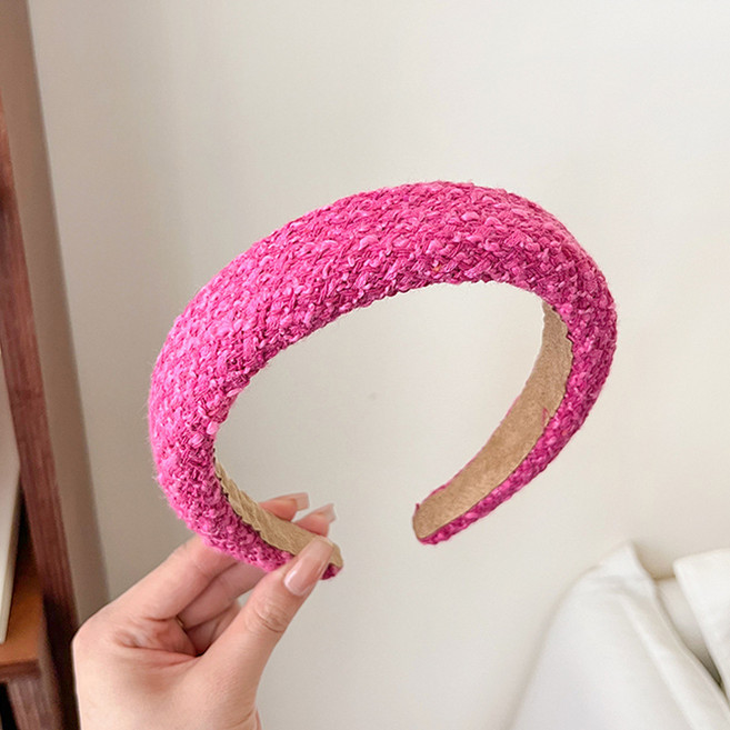 하이유니 핑크 트위드 도톰 볼륨 헤어밴드