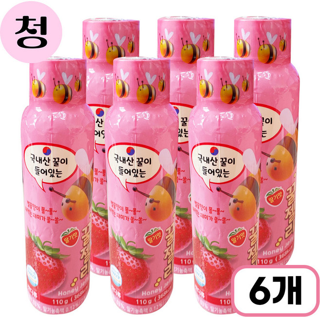cu 꿀젤리 딸기맛 110g 오리지널맛 틱톡젤리 짜먹는꿀젤리 국내산꿀함유 아이스크림 꿀물, 6개
