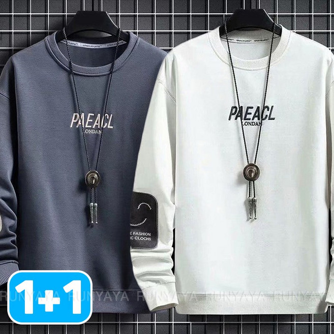 1+1 기모 맨투맨 티 빅사이즈 남성 긴팔티 박시티 캐주얼 겨울 긴팔 티셔츠 남자티 D99U