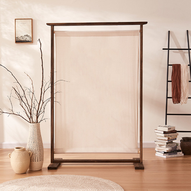 이동식 파티션 가림막 파티션 공간분리 인테리어 스탠드형 1단 가림막 병풍 거실 침실 공간분리 칸막이 식당 가벽 공간분리, 월넛 116cmX164cm