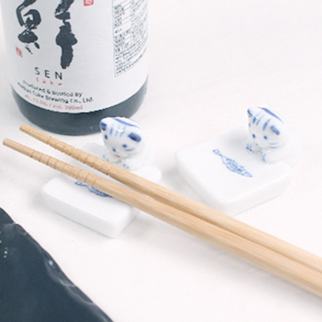 SANS 냥이 멍이 도자기 수저받침 젓가락받침 세트, 1세트, 고양이2P