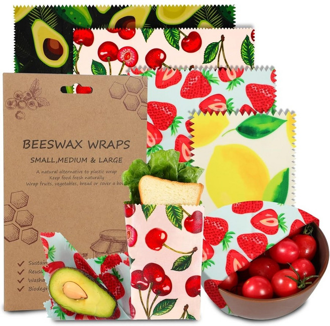 친환경 밀랍랩 11개입 식품 포장 재사용 인스타 보관 허니밀랍랩 비즈왁스, 4팩 (과일)