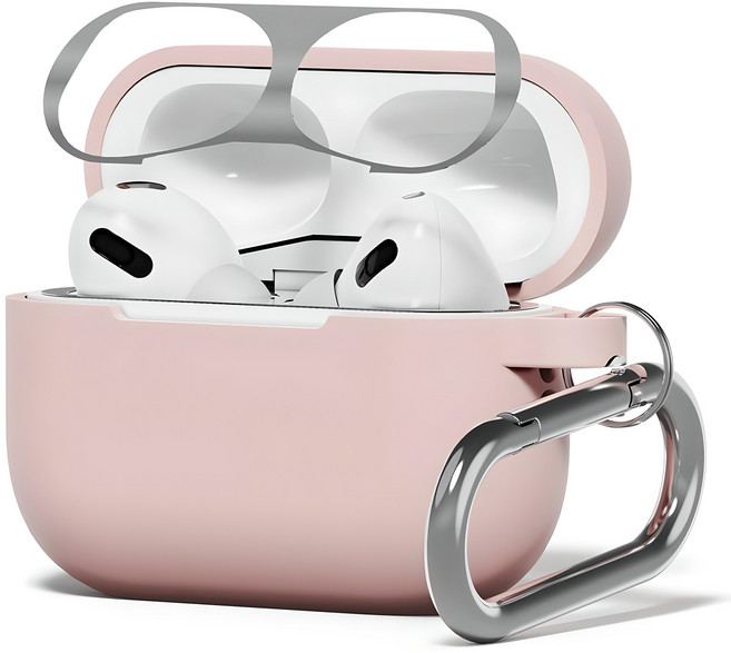 누아트 스무디 실리콘케이스 + 메탈 철가루 방지스티커(랜덤발송), 에어팟프로2, 연핑크, 1개