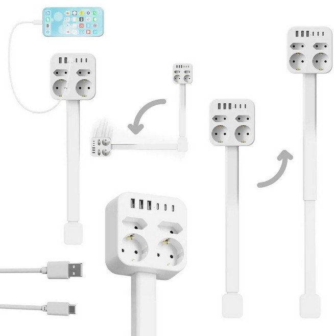 납작머리멀티탭 c타입콘센트 벽면 각도조절 납작한멀티탭, 1개