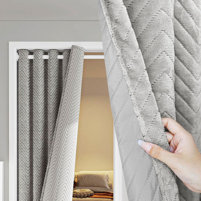 바람막이 창문방한 방풍 패딩커튼 겨울보온 방문암막 커튼, 플란넬베이지(150x200)