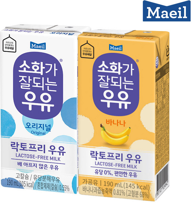 매일유업 소화가잘되는우유 오리지널 12팩+바나나12팩 190ml, 24팩