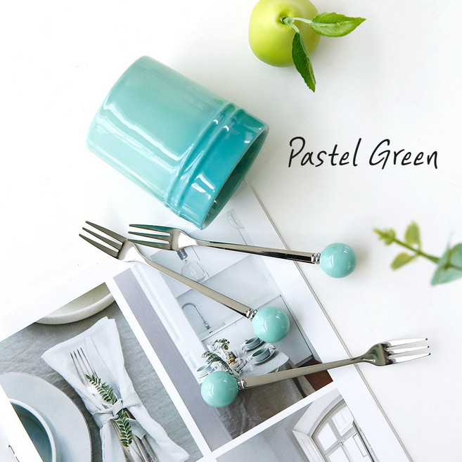 로아딕 세련된 파스텔톤 그라데이션 티포크 세트(티포크6개+도자기용기포함), 1개, 파스텔 그린