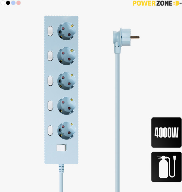 파워존 자동소화 4000W 고용량 웨이브 개별스위치 과부하차단 5구 멀티탭 50cm 1.5m 3m 5m 7m, 자동소화 개별스위치 5구 50cm 파스텔블루