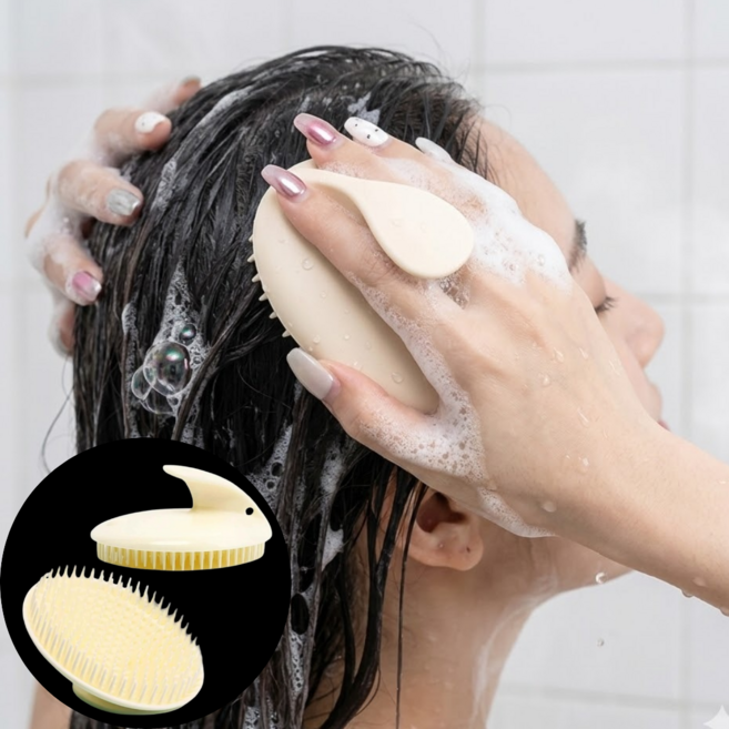 박스루트 샴푸 두피 브러쉬 실리콘 마사지 지루성피부, 황색, 1개