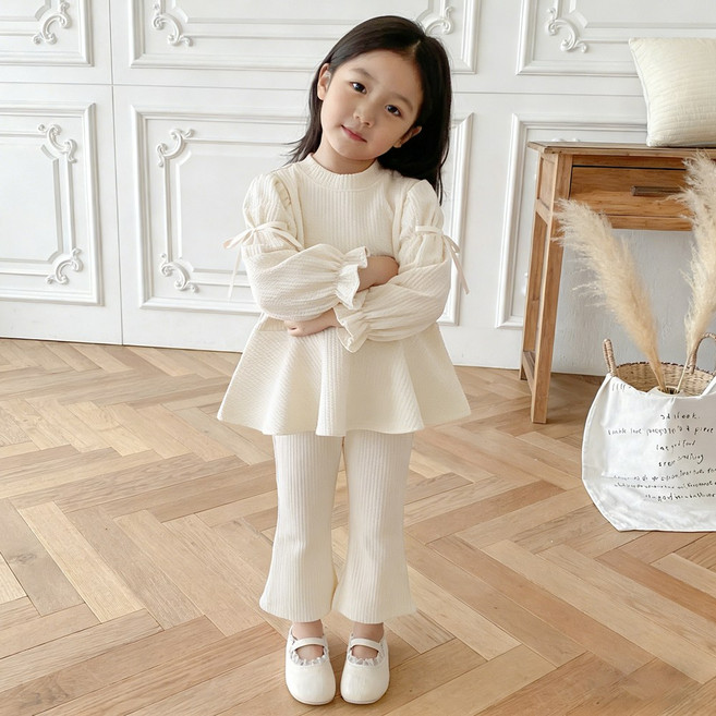 투에그 여아용 골지 트레이닝 상하 세트 유아 츄리닝