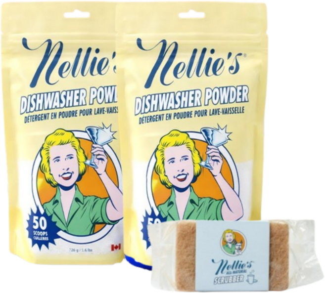 Nellie's Dishwasher 넬리 식기세척기 세제 100회 수세미, 726g, 2개